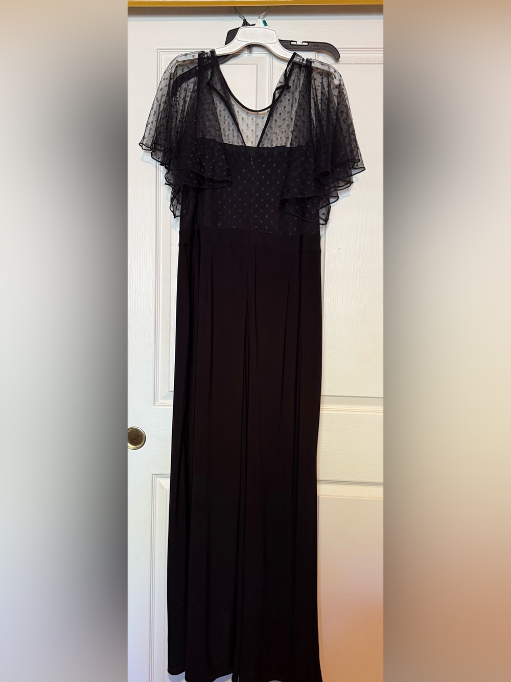 Betsey Johnson Black Maxi Pantsuit with Sheer Polka-Dot Overlay - Picture 2 of 5